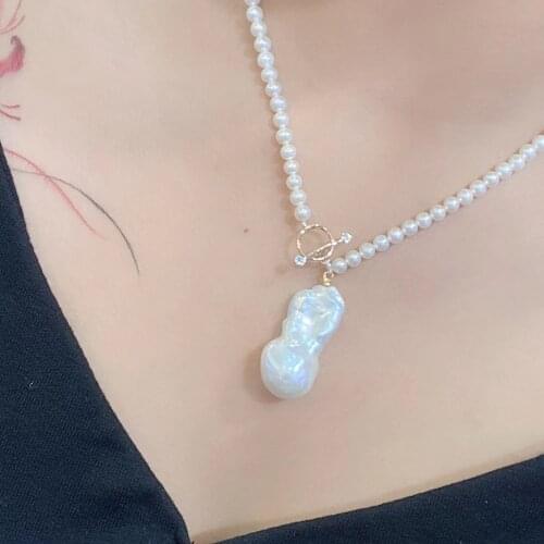 Handmade Fresh Water Baroque Pearls Enthic Pendant Necklace for Girls Engagement Womens Gifts Jewelry