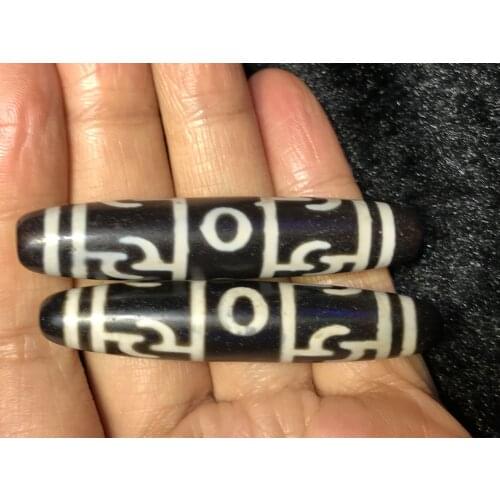 Pair of Magical Tibetan agate 3 eye Lianshifazhang Symbol Totem dzi beads