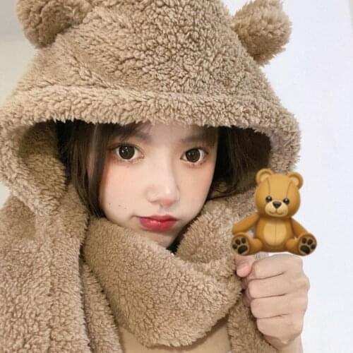 Thick Plush Warm Hat Gloves Scarf Bear Knitting One Scarf Autumn And Winter Ladies Hat Thick Lamb Wool Mens Hat Knitted Hat