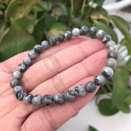 Natural Map Jasper Bracelet Round Beads Crystal Healing Stone