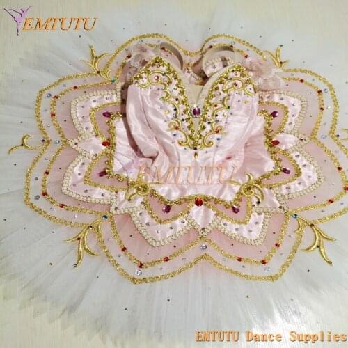 Sleeping Beauty Pink Golden Professional Ballet Tutu Costumes Women Adult Stage Performance Nutcracker Professional Tutus Ballet