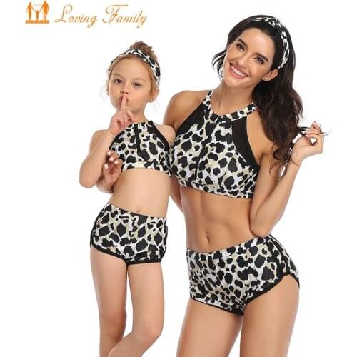 Family Matching Look Mommy And Me Bikini Bathing Women Girl Swimsuit Mother Daughter Leopard Swimwear Dad Son Men Beach Shorts