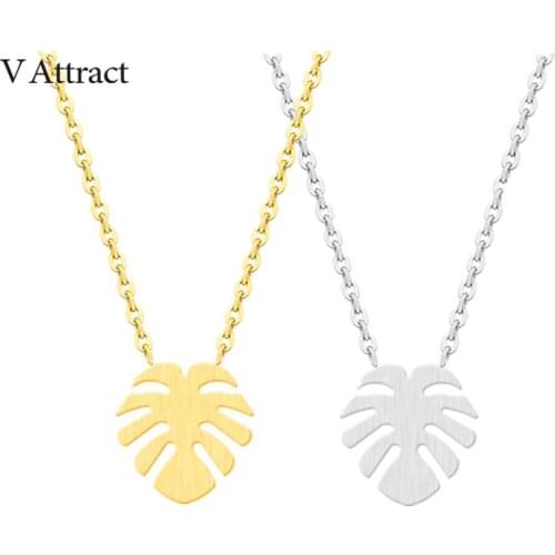 V Attract 10pcs Gardening Gift Palm Leaf Charm Pendant Necklace Women Stainless Steel Chain Choker Best Friend Monstera Colares