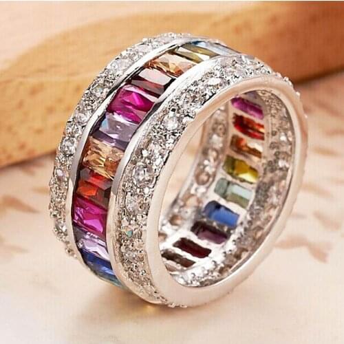 YaYI Jewelry Fashion Princess Cut Multi-Color Claw Set Cubic Zirconia Silver Color Engagement Wedding Party Lovers Rings