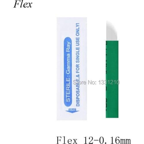Green LÂMINA FLEX CHANFRADA 12Flex 0,16MM Nano Permanent Makeup Line Eyebrow Tattoo Needles For Tobori Microblading Pen