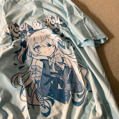 Anime Women Tee Shirt Cartoon Top Loose Sexy Summer Tops for Girls E-girl Aesthetic Clothing Pastel Goth