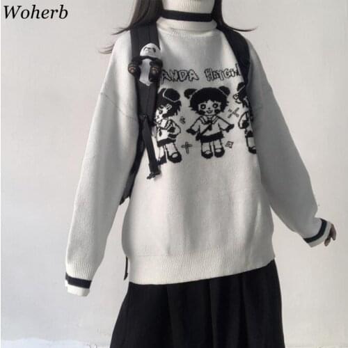 Woherb Cartoon Girl Sweater Female Korean Harajuku Women Pullover Japanese Kawaii Cute Ulzzang Clothing Female Sweet Jumper