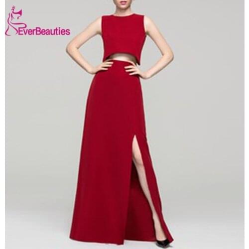 Big Red Evening Dress 2020 Two Pieces Satin Formal Dresses Vestido Dress Party Side Split Abendkleider Vestidos De Festa