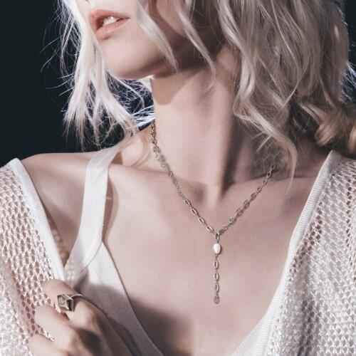 Y Lariat Necklace for Women with Pearls Dangle Drop Pendant Adjustable Long Chain Necklace