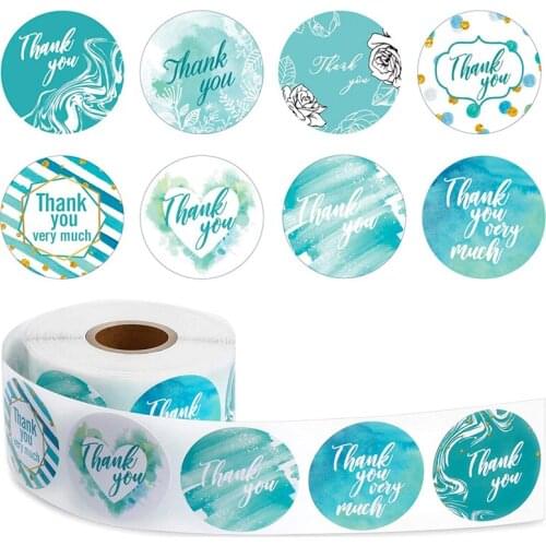 100-500 Pcs Blue Watercolor Thank You Stickers 1 Inch Label Sticker For Gift Package Envelope Seal Notebook Decoration Stickers