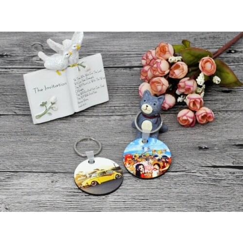100pcs/lot Wholesale Fashion diy OEM Sublimation Wooden blank Key Rings White MDF Key Chain for Heat Press round shape