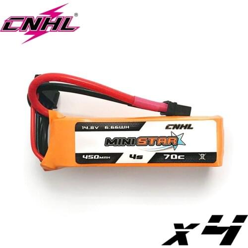 4PCS CNHL Lipo 4S 14.8V 450mAh MiniStar 70C Lipo Battery XT30 For RC CineBee Cine Whoop Beta FPV Quadcopter Toothpick Drone