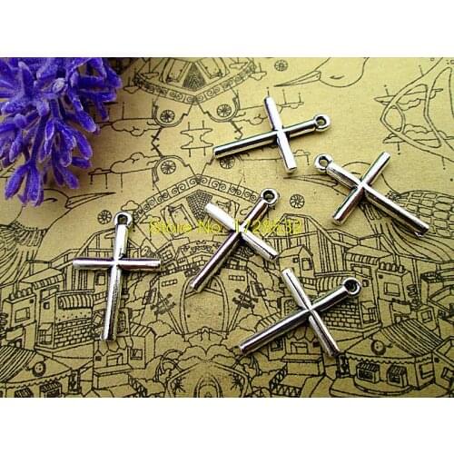40pcs-Cross charms,Antique Silver Sideways Mini Cross Charm/Pendant 23x13mm