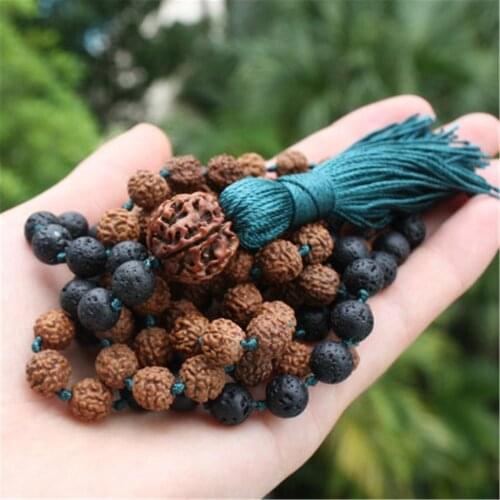 8mm King Kong Lava Stone 108 Beads Mala Tassel Necklace Religious Spiritua Yoga Wristband Chakra Prayer Lucky