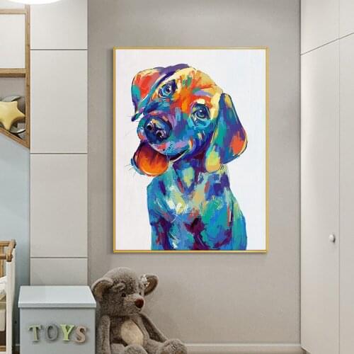 Abstract Handmade Cartoon Dog Oil Painting On Canvas Palette Knife 3D Animals Painting Wall Art For Children Room Decoration