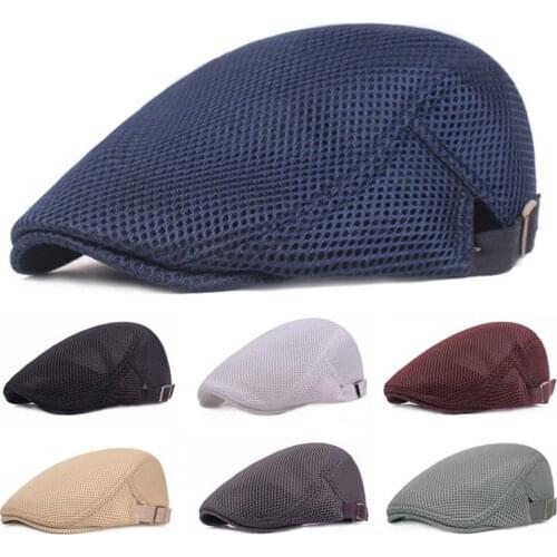 Summer Men Women Casual Beret Hat New Fashion Solid Color Flat Cap Newsboy Style Gatsby Hat Adjustable Breathable Mesh Caps