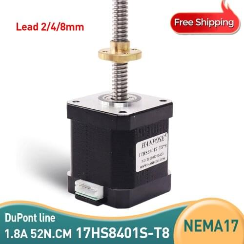 Free shpping nema 17 stepper motor 17HS8401S-T8 lead screw 2/4/8mm 310mm mill cut cnc engraving machine for 42 motor 3D printer