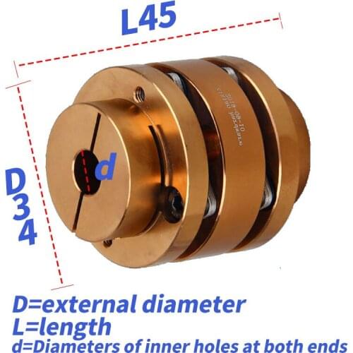 D34L45 Aluminum Shaft Coupling Flexible Coupler Double Flange Diaphragm Cardan Connector Keyway High Rigidity Elastic Stepped