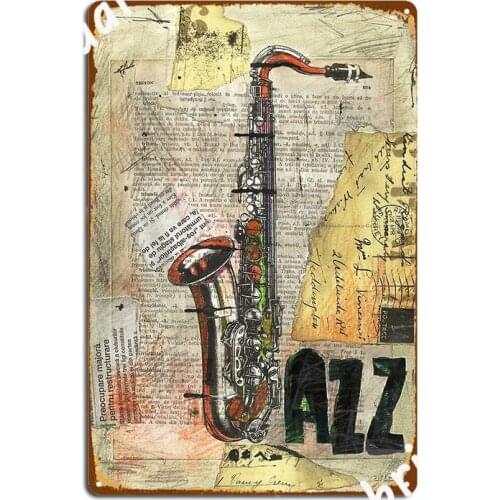 Jazz Collage Art Poster Drawing Painting Saxophone Music Metal Plaque Poster Printing Mural Painting Pub Garage