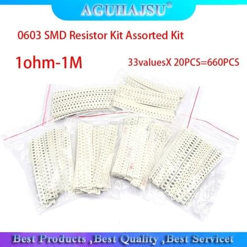 0603 SMD Resistor Kit Assorted Kit 1ohm-1M ohm 1% 33valuesX 20PCS=660PCS Sample Kit