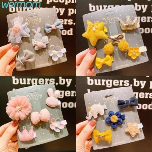 Warmom 5PCS/Set Hair Clip Set Baby Bow Hairpins for Girls Hair Accessories Girls Barrettes Flower Cartoon Hair Clips for Girls