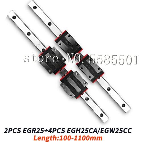 Linear Rail 2pcs EGR25 100mm-1150mm rail + 4pcs EGH25CA/EGW25CC Linear Guide with Block Carriage CNC 3D Print Part