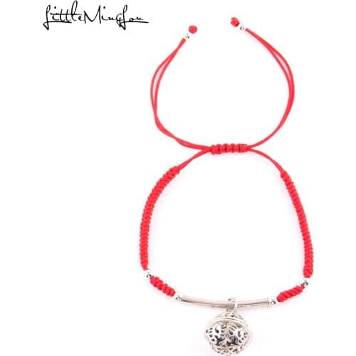 Little MingLou Buddhist Lucky Plate Bell bead Charm Bracelets Bangles For Women Handmade braided Red Rope Budda Bracelet