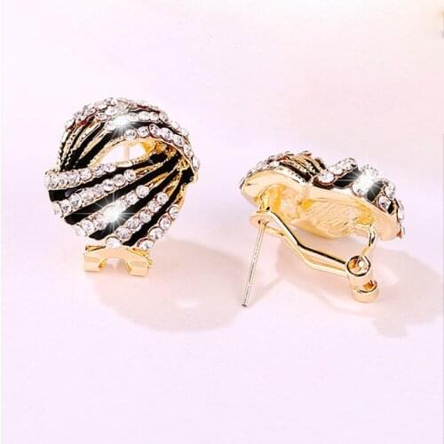 Trendy Female Black Enamel Stud Earrings Dainty Gold Color Wedding Earrings Cute Crystal Geometry Wedding Earrings For Women