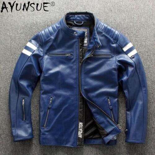 2021 Winter Genuine Leather Jacket Men Stand Collar Cowhide Coats Motorcycle Jackets Mens Clothing Jaqueta De Couro WPY3887