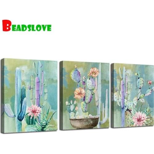 Triptych 5D diy diamond painting tropical plants cactus full square sound Diamond Embroidery Mosaic Cross Stitch Rhinestones