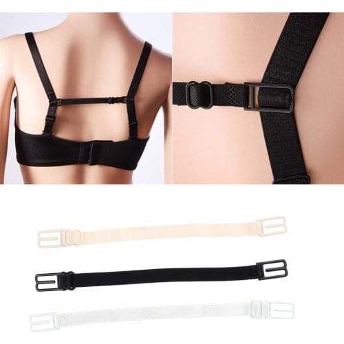 Set of 3 Ladies Elastic Band Non-Slip Adjustable Bra Straps Holder Back Clip Beige Black White