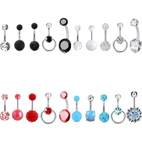 5pcs/lot Sexy Stainless Steel Belly Button Rings Set Zircon Soft Ceramic Umbilical Nail Belly Piercing Jewelry Fashion