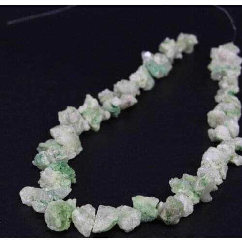 15.5"strand Light Green Natural Quartz Geode Drusy Freeform Nugget Loose Beads,Raw Crystal Agates Druzy Chip Pendant Jewelry