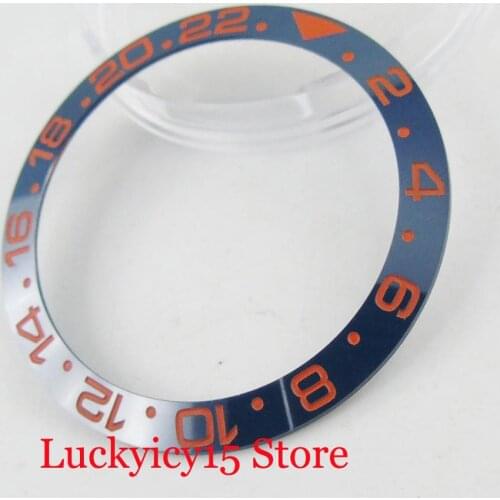 New Blue Watch Bezel Ring Insert With Orange Marks Fit for Automatic Mens Watch