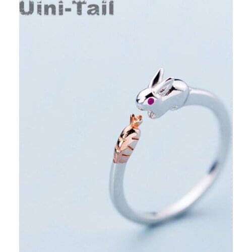 Uini-Tail 2019 new listing 925 sterling silver simple cute bunny carrot ring fashion creative small fresh sweet open ring ED495