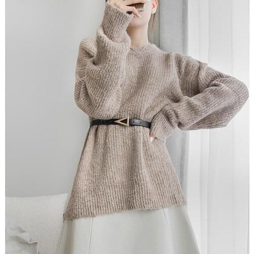 New arrival comfortable warm personality loose sweater temperamental knit bouncy solid sexy cute basic high quality wild tops