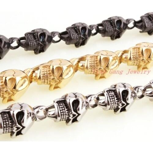 New Fashion Style Latest Popular Stainless Steel Skull Bracelet Men women Black Silver Color Gold Color Bracelet Christmas Gift