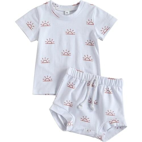 Newborn Baby Clothes Short Sleeve Sun Print T-Shirt Tops Shorts 2Pcs Summer Cotton Clothing Sets For Boys Girls 0-3Y Casual