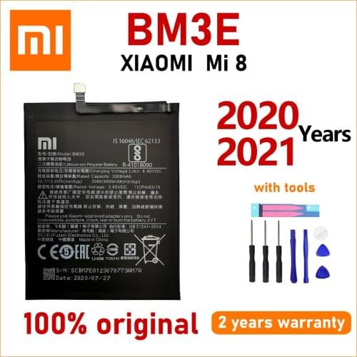 Xiao Mi Original 3400mAh BM3E Phone Battery for Xiaomi Mi 8 Mi8 M8 Replacement Battery High Quality Phone Batteries With Tools
