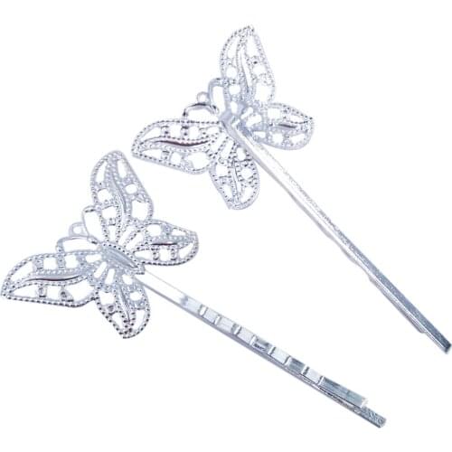 Silver Plated 100piece Hair Pins with 20x30mm Butterfly Hairpins Jewelry Findings Hair accessories Wholesale HPF51