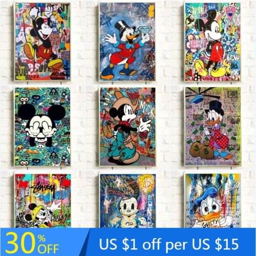 Mickey & Minnie Posters Funny Donald Duck Canvas Painting Catoon Graffiti Art BanksyStreet Art Picture for Living Room Decor