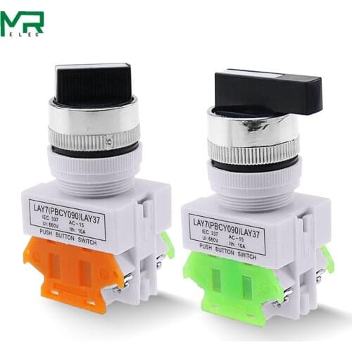LAY37 22mm Rotary switch 2/ 3 Position Knob Rotary 1NO/1NC and 2NO rotary switch DPST Locking Switch 660V Ui 10A Ith
