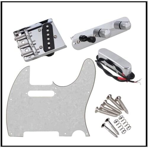 Prewired White Pearl Tele Guitar 3Ply Pickguard Control Bridge Pickup Kit Guitar