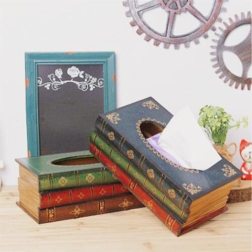 Retro Book-Shape Tissue Boxes Kitchen Napkin Holder Toilet Paper Holders Wooden Tissue Organizer for Living Room Home Decoration