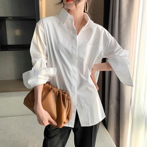 European Fashion Texture Casual Long-Sleeved Cotton Loose Shirt Lazy Sexy Thin Ladies Capable Commuter Style All-Match Blouse
