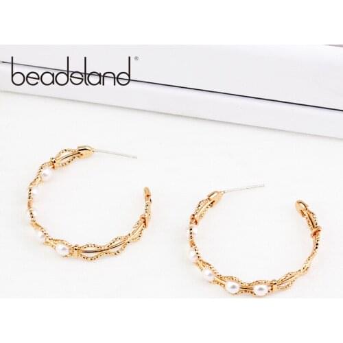 Beadsland Hoop Earrings Metal Cricle Inlaid Simulated Pearl Fashion Office/career Woman Girl Party Festival Hot Sell Gift 40155