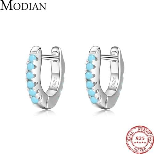 Modian Silver Turquoise Tiny Earring Fashion 925 Sterling Silver Exquisite Small Hoop Earrings For Women Gir Statement Jewelry
