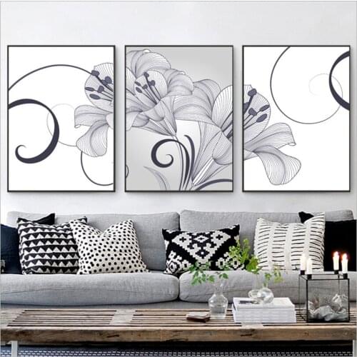 Modern Simplicity Flower Pattern Print Canvas Painting Wall Art Picture for Living Room Home Decor