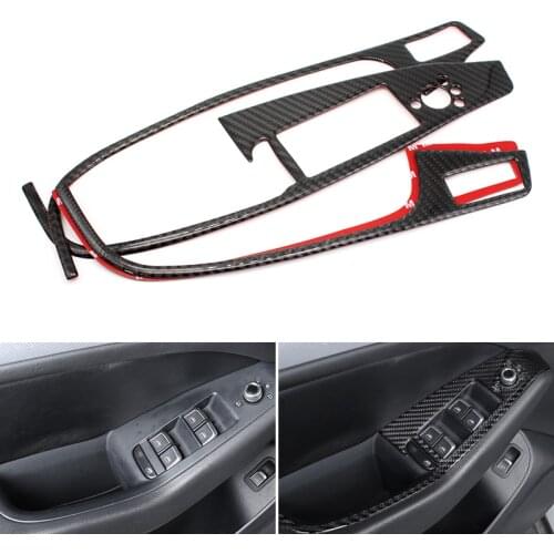 Real Carbon Fiber Car Styling Door Armrest Panel Cover Window Glass Lift Buttons Frame Trim For Audi Q5 2009 2010 2011 - 2017