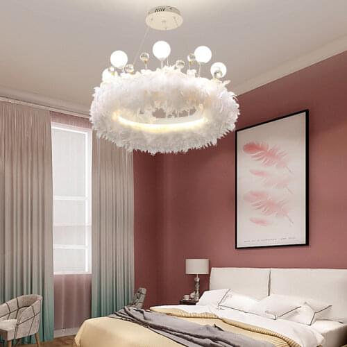 Nordic Eegant White Feathered Crystal LED Chandelier, Suitable For Living Room, Bedroom, Dining Room, Creative Home Decoration